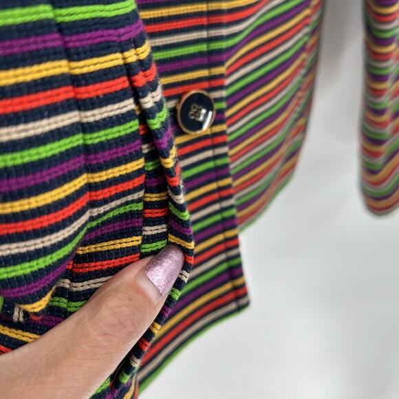 Talbots Cotton Blend Striped Blazer Multicolor Lined pop of color artsy 4P - Picture 6 of 10